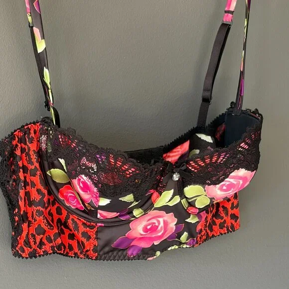 Victoria’s Secret Lace Rose Leopard Satin Bustier Bra 36C - Picture 3 of 8
